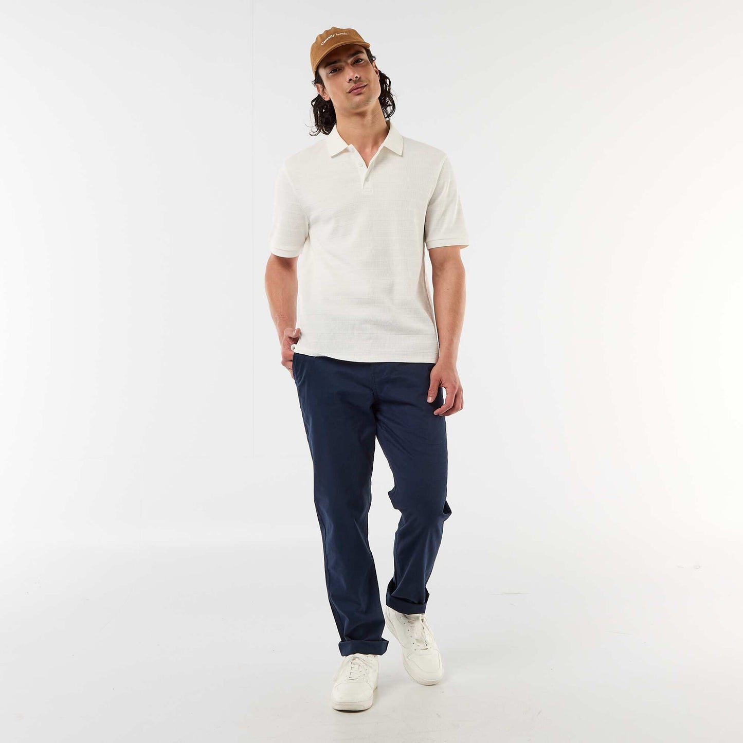 Polo en piqué de coton à manches courtes BEIGE