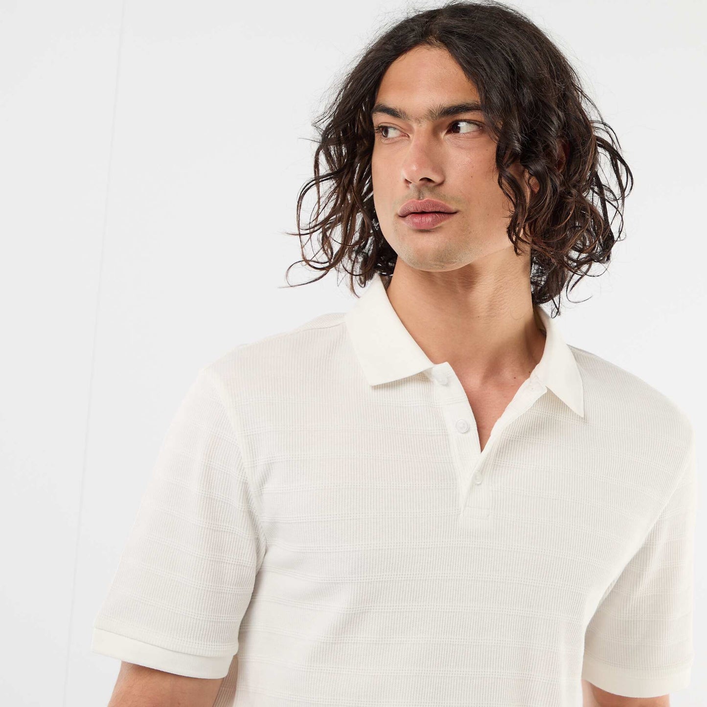 Polo en piqué de coton à manches courtes BEIGE