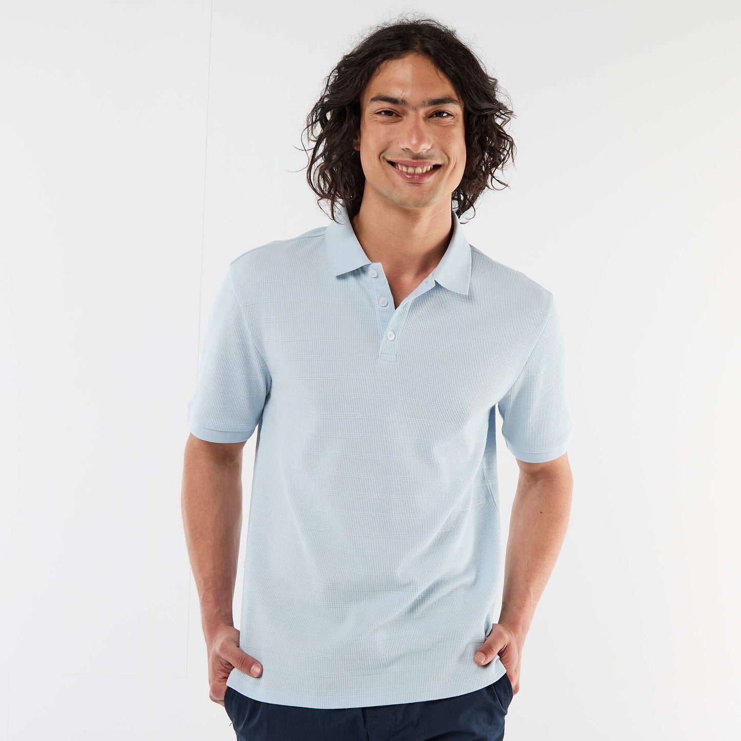 Polo en piqué de coton à manches courtes BLEU