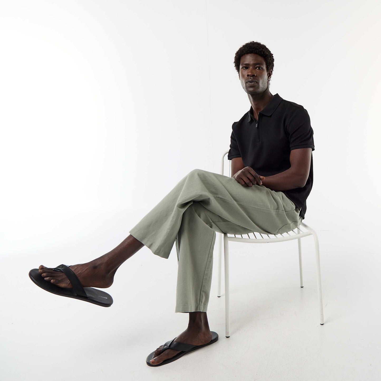 Polo homme à manches courtes avec col zippé en maille nid d'abeille NOIR