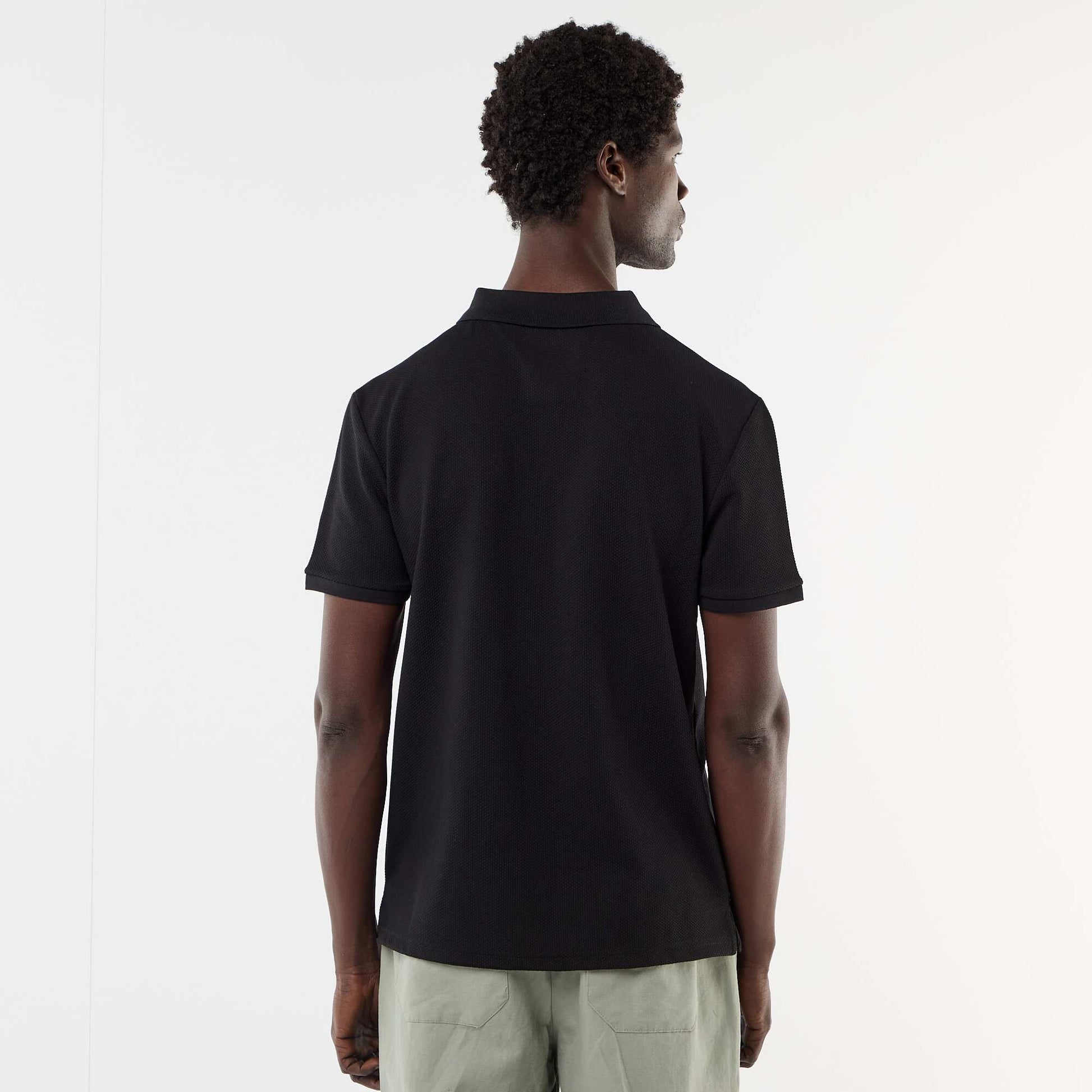 Polo homme à manches courtes avec col zippé en maille nid d'abeille NOIR