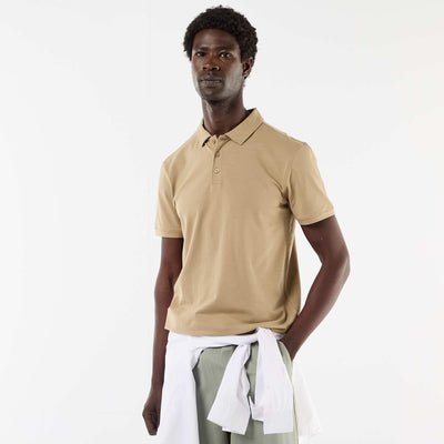 Polo homme en maille nid d'abeille à zip BEIGE