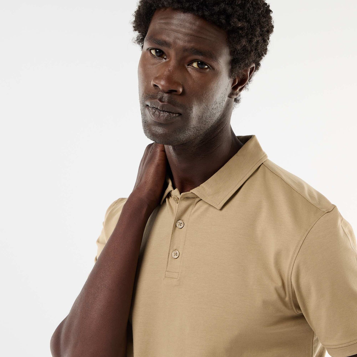 Polo homme en maille nid d'abeille à zip BEIGE