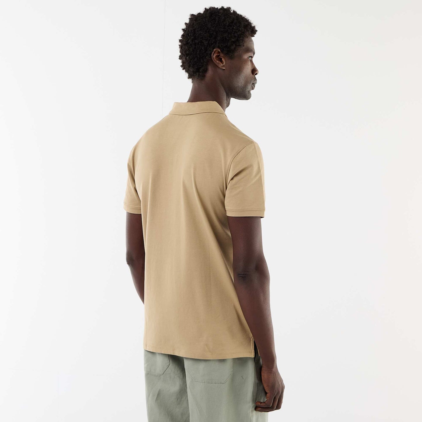 Polo homme en maille nid d'abeille à zip BEIGE