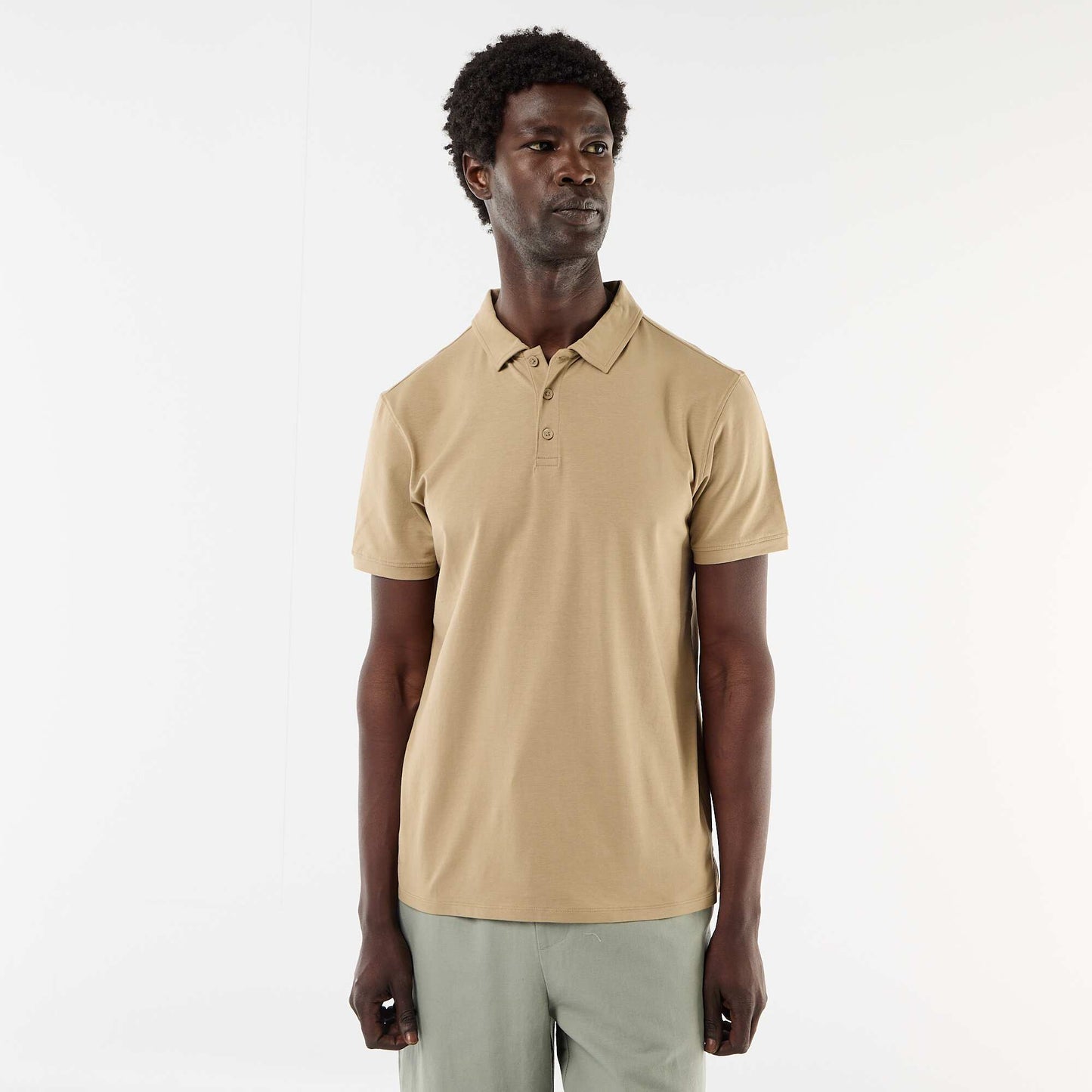 Polo homme en maille nid d'abeille à zip BEIGE