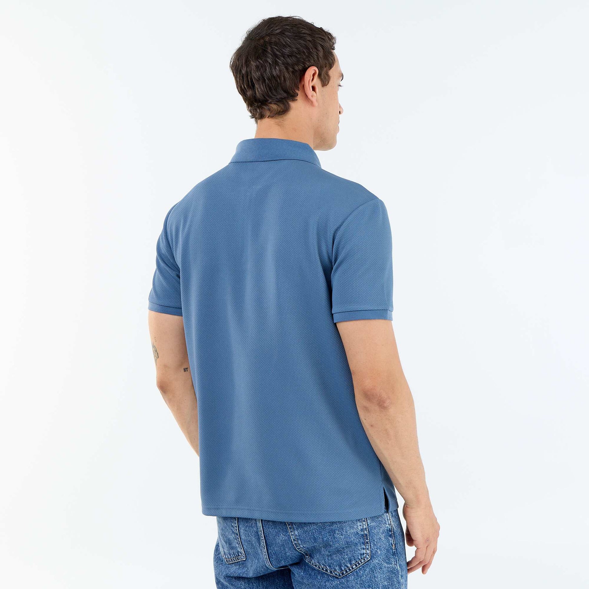 polo en nid d'abeilles avec col zippé BLEU