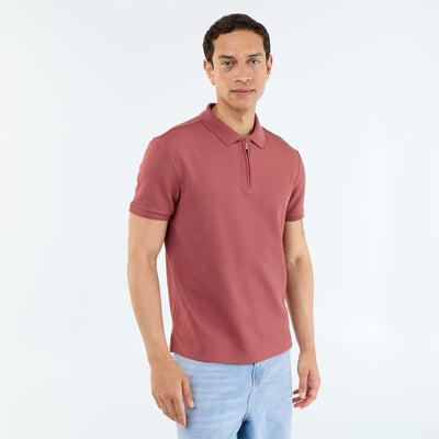 polo en nid d'abeilles avec col zippé ROUGE