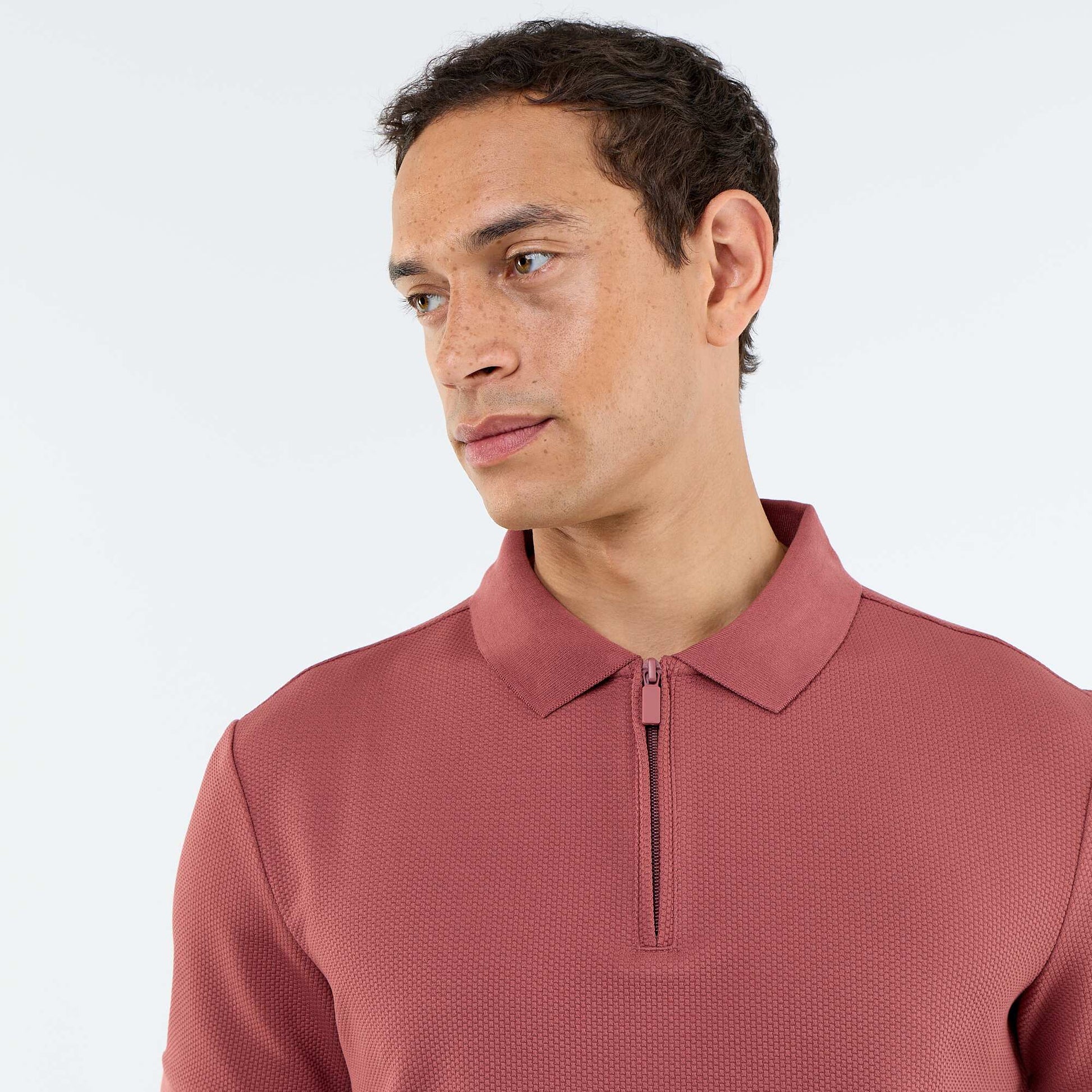 polo en nid d'abeilles avec col zippé ROUGE