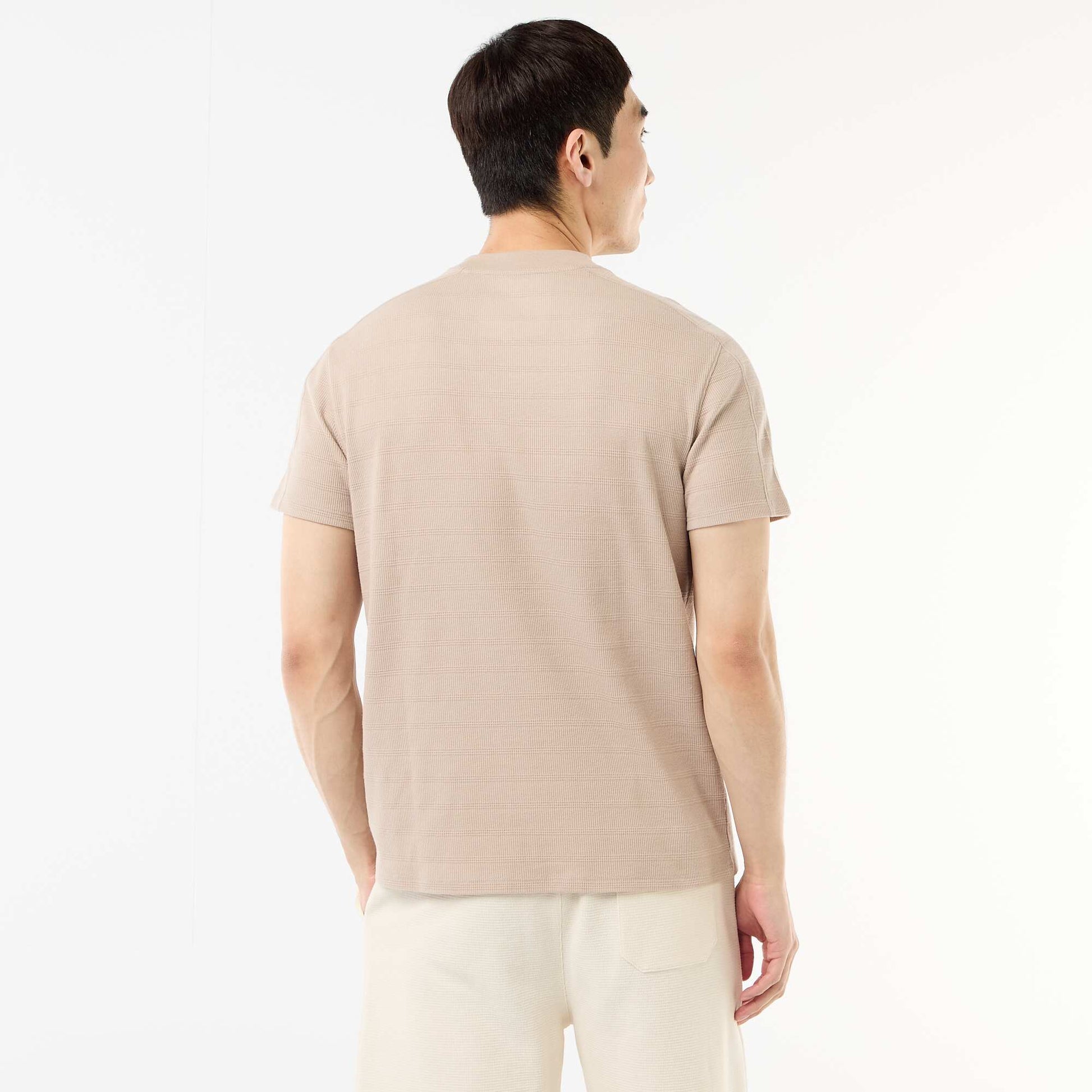 T-shirt à col rond et manches courtes en nid d'abeilles BEIGE