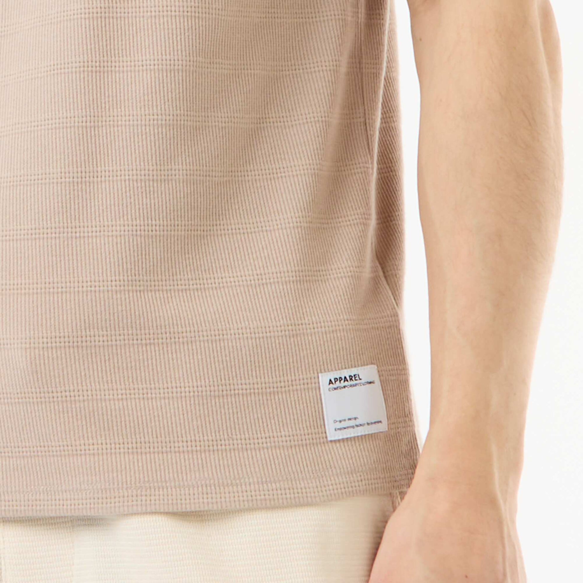 T-shirt à col rond et manches courtes en nid d'abeilles BEIGE