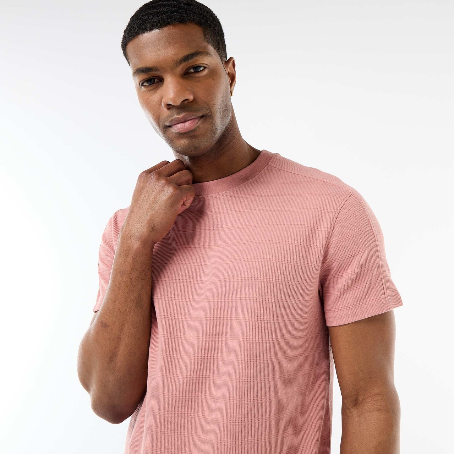 T-shirt à col rond et manches courtes en nid d'abeilles ROSE