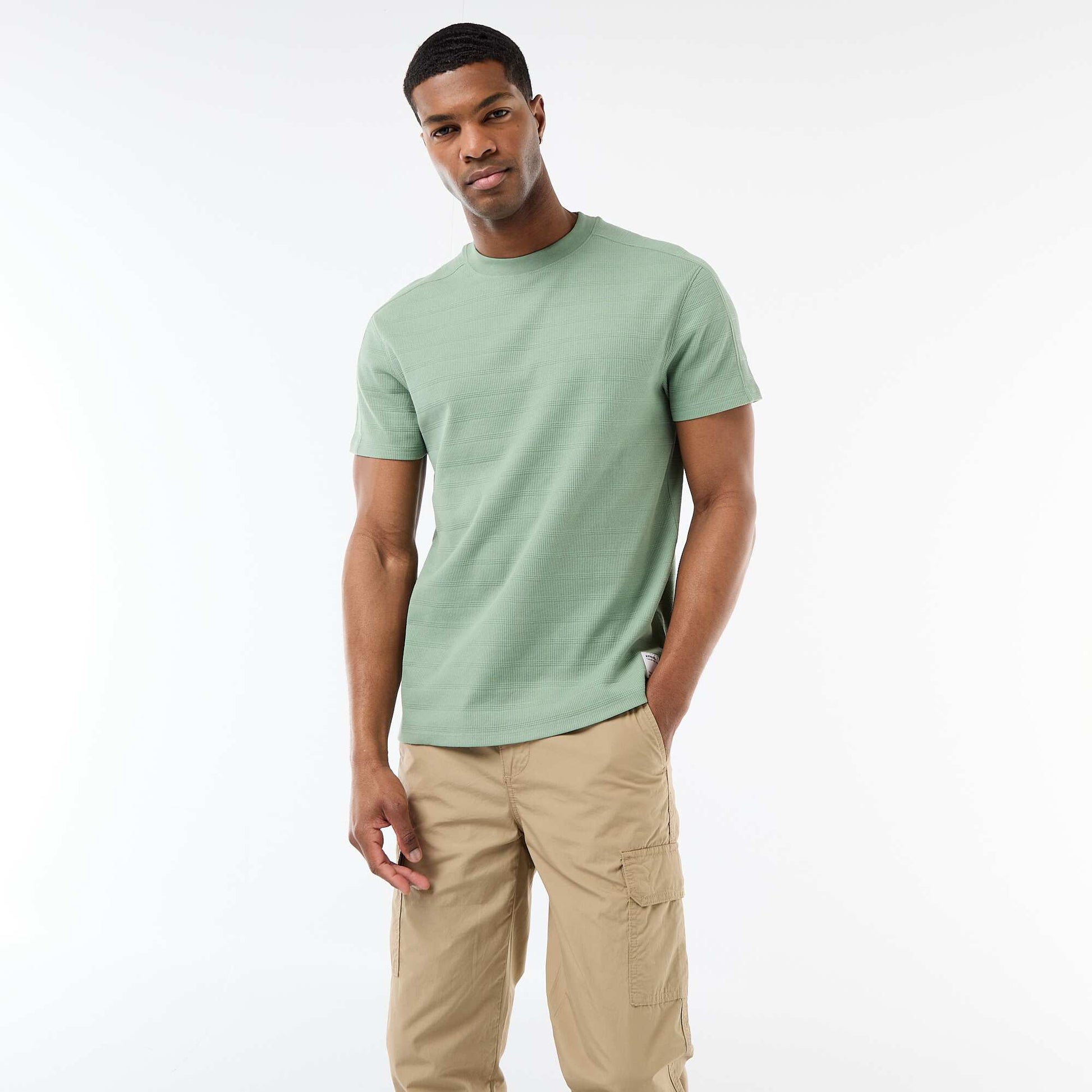 T-shirt à col rond et manches courtes en nid d'abeilles VERT
