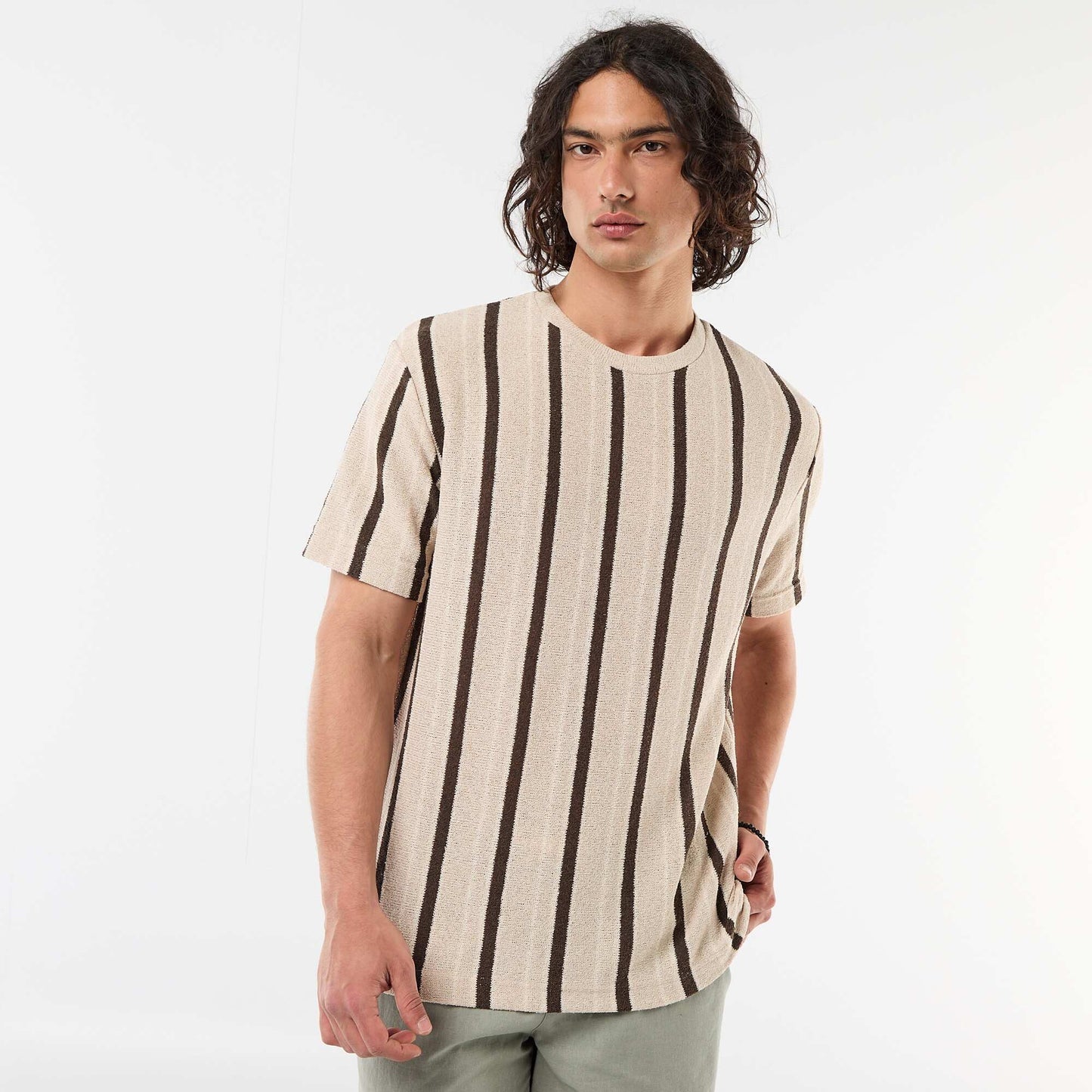 T-shirt en maille tricot à manches courtes MARRON