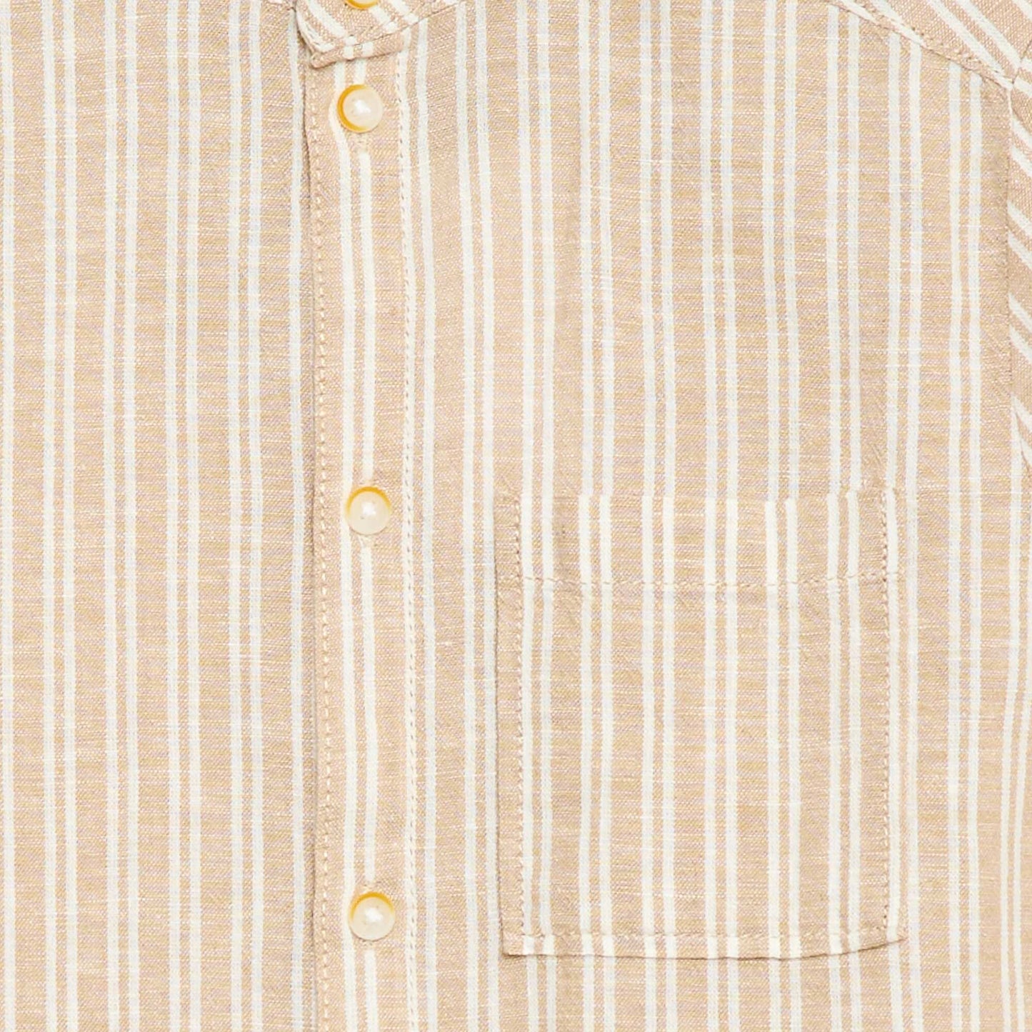 Chemise à col mao à manches courtes en coton et lin BEIGE