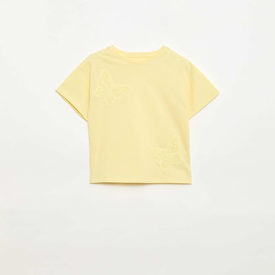 T-shirt avec fleurs en macramé JAUNE