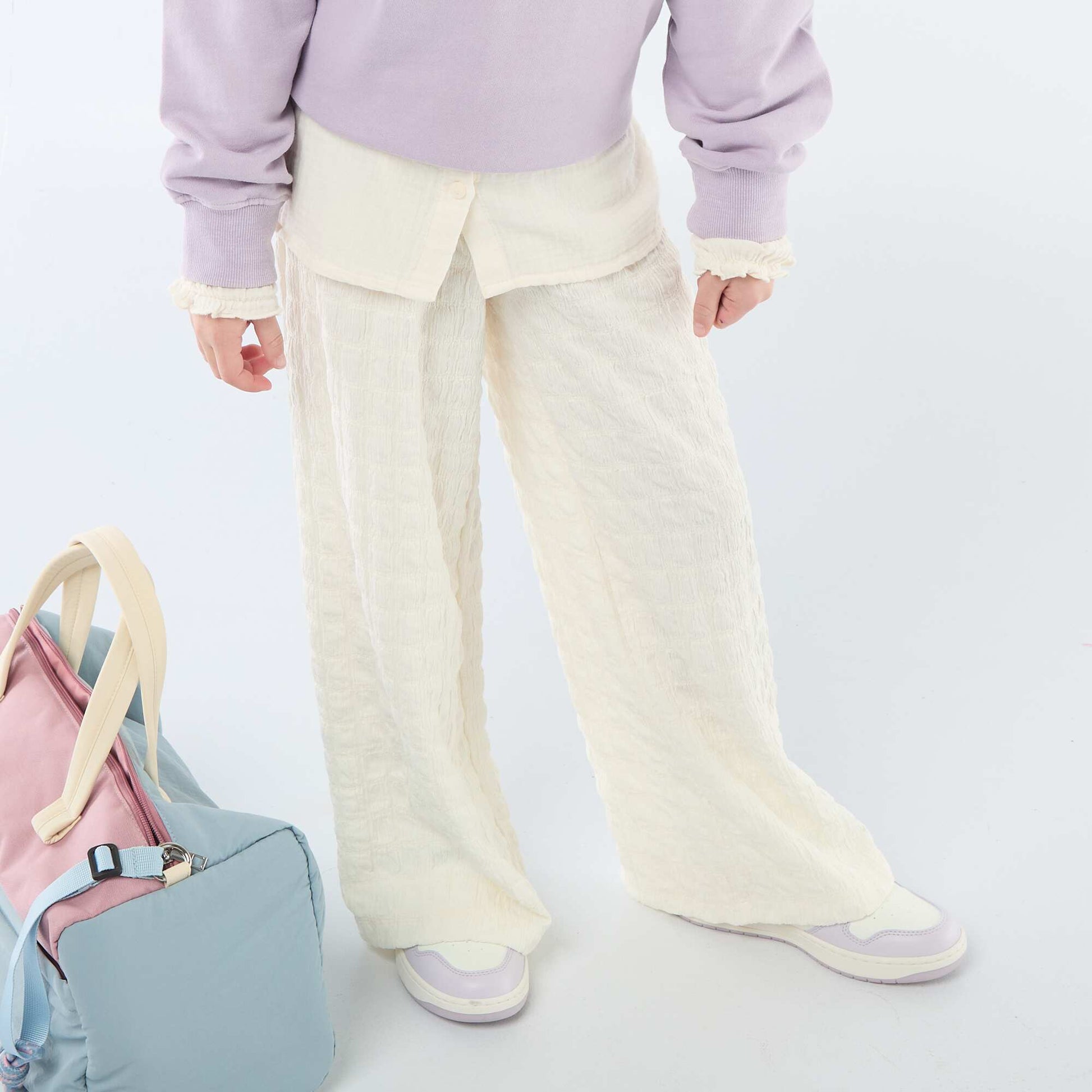 Pantalon large en maille stretch BEIGE