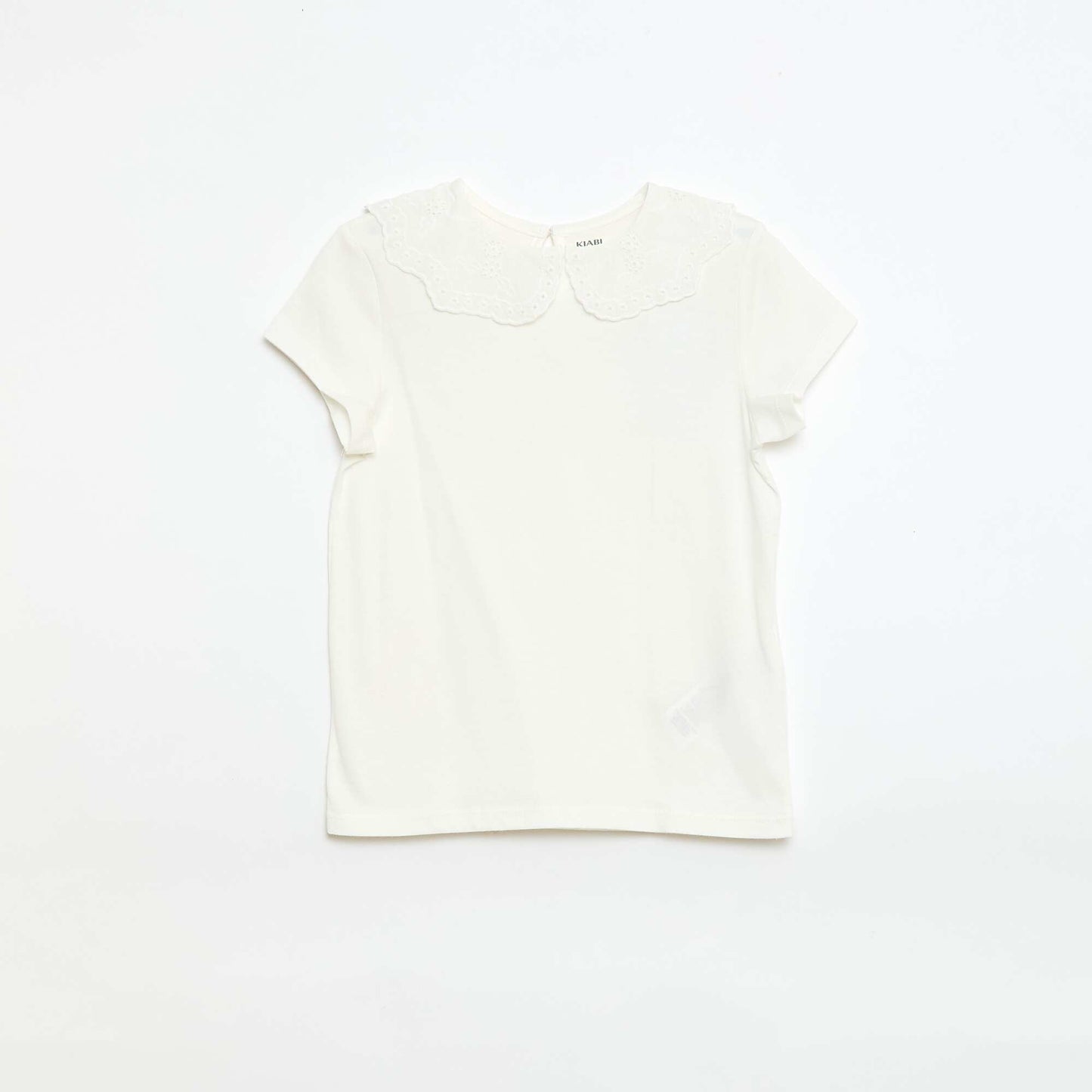 T-shirt en jersey avec col rond avec broderies anglaises BLANC