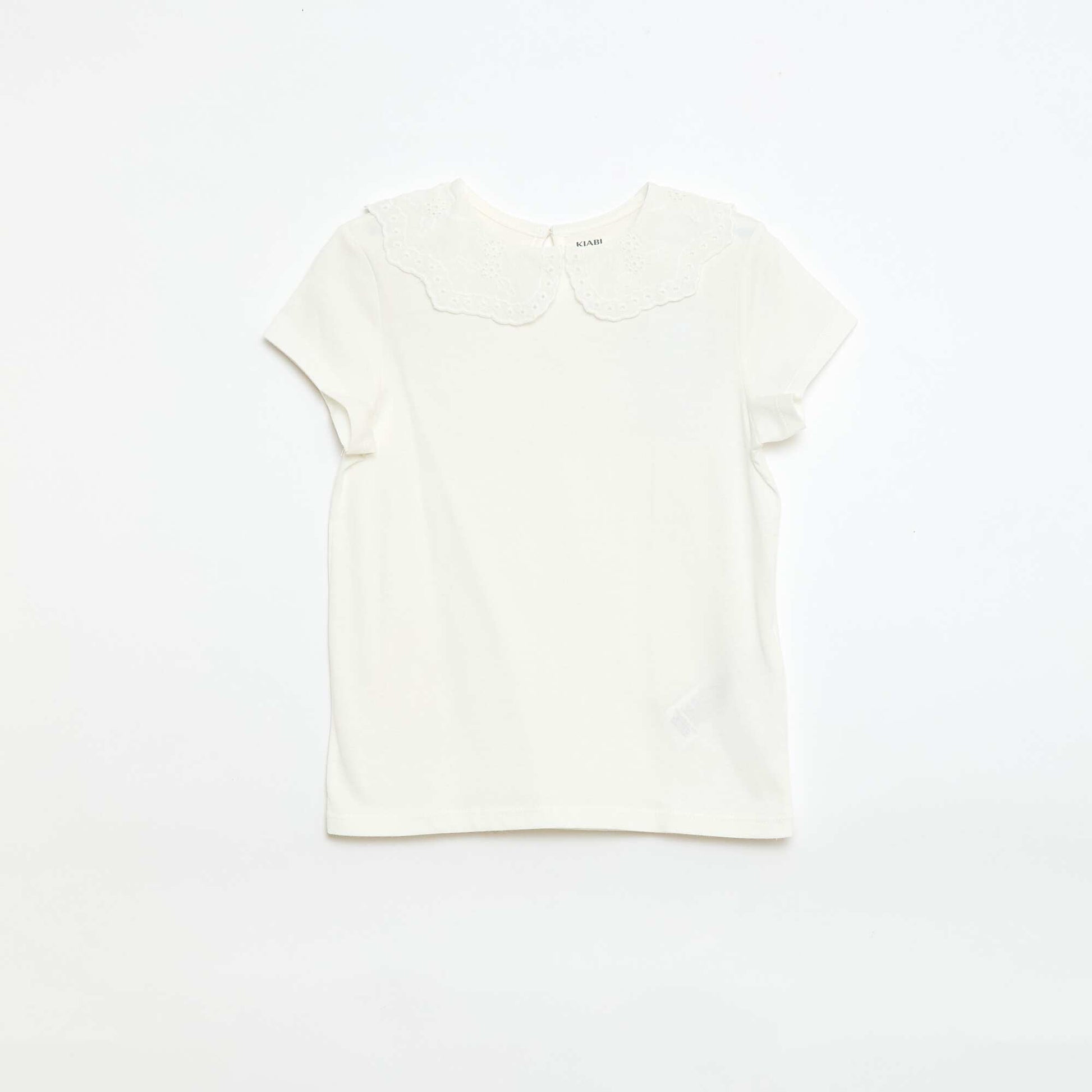 T-shirt en jersey avec col rond avec broderies anglaises BLANC