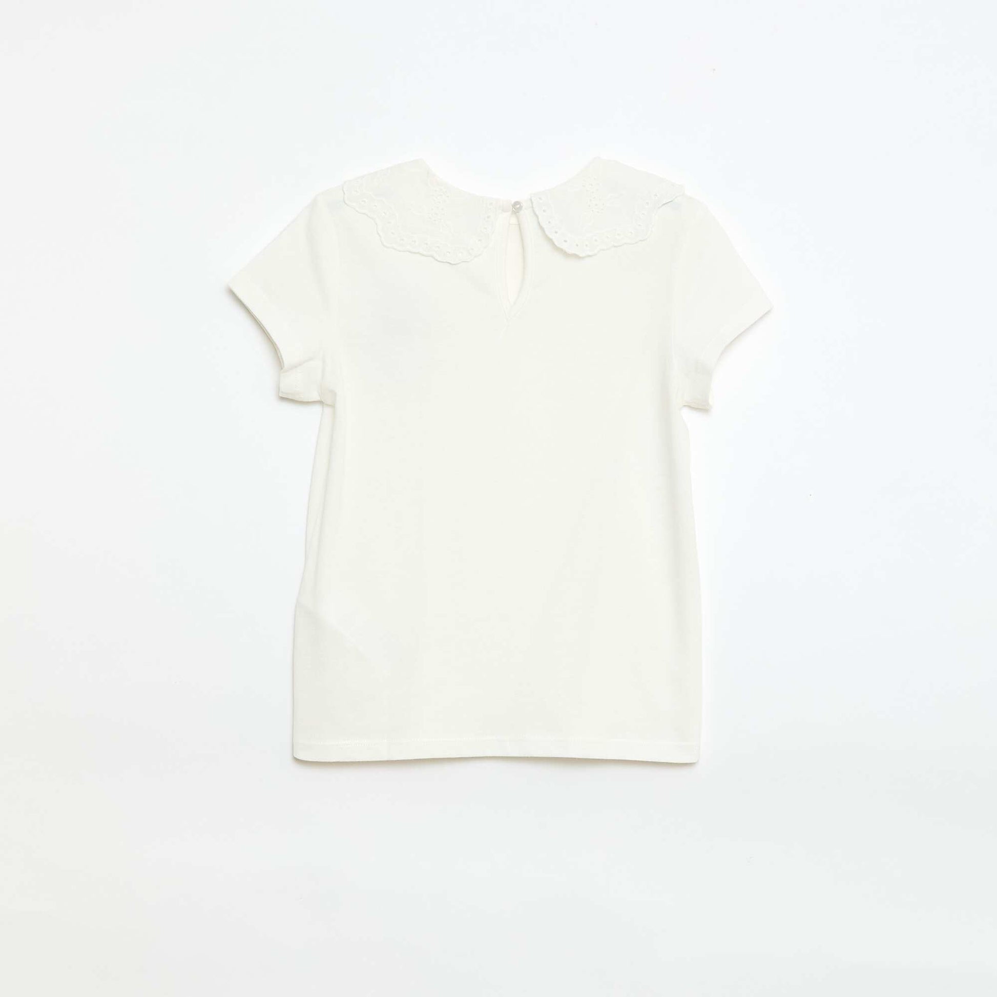 T-shirt en jersey avec col rond avec broderies anglaises BLANC