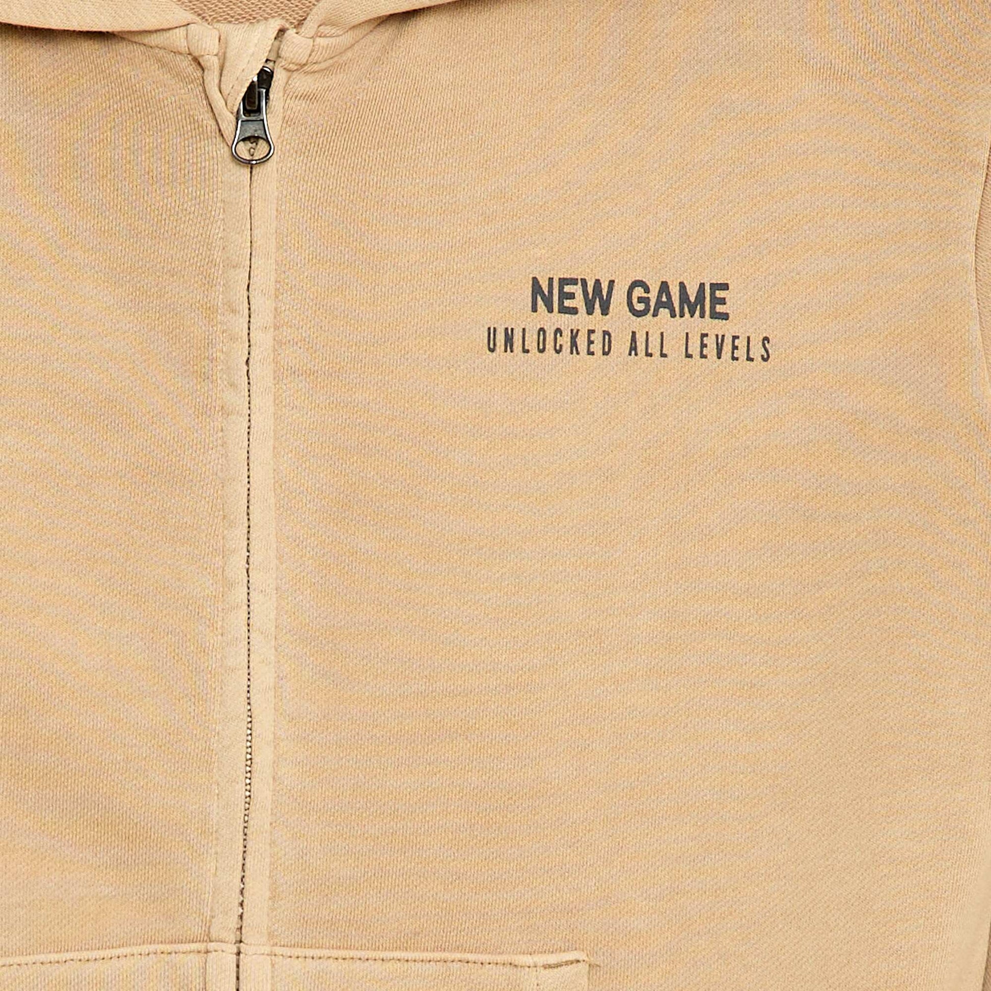 Gilet loose à capuche dos animé en coton BEIGE