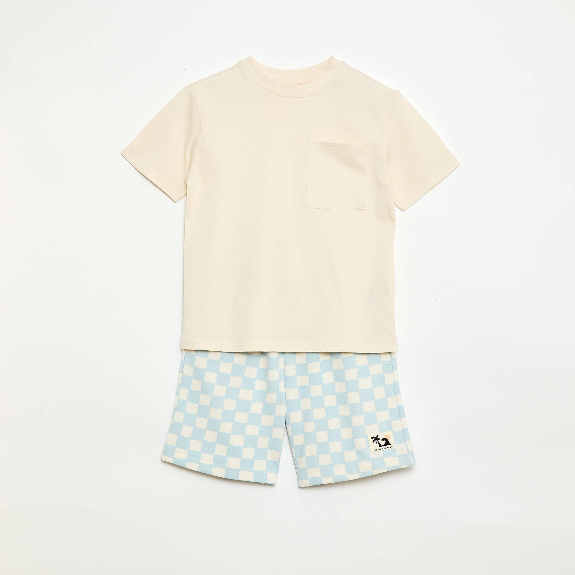 Ensemble t-shirt + short style damier - 2 pièces BLEU