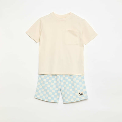 Ensemble t-shirt + short style damier - 2 pièces BLEU