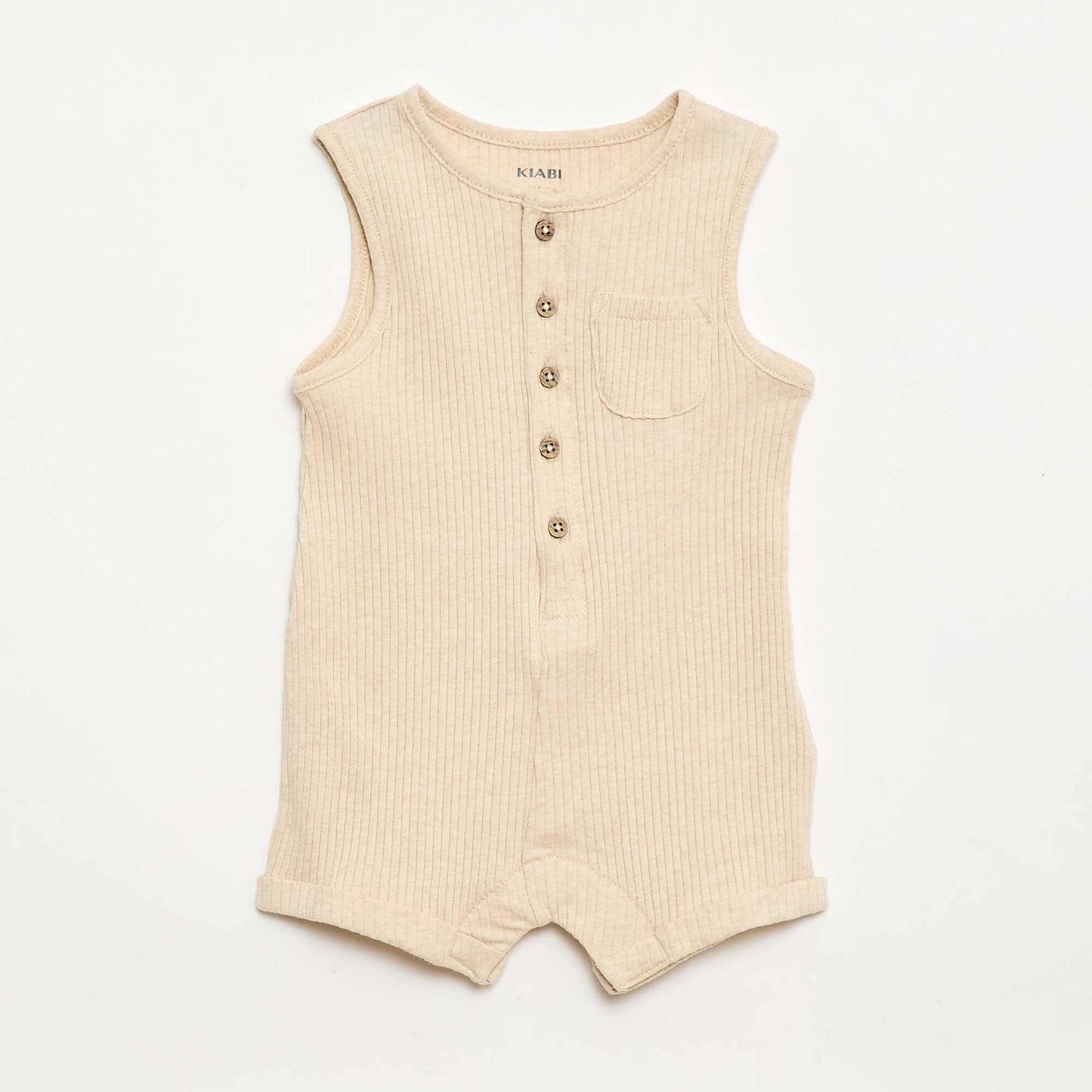 Barboteuse courte en maille côtelée BEIGE