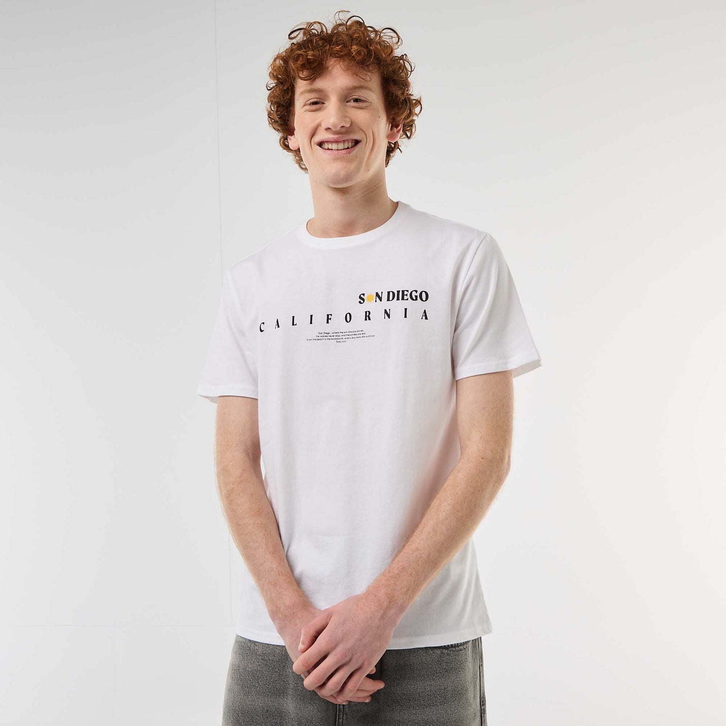 T-shirt col rond imprimé en coton BLANC