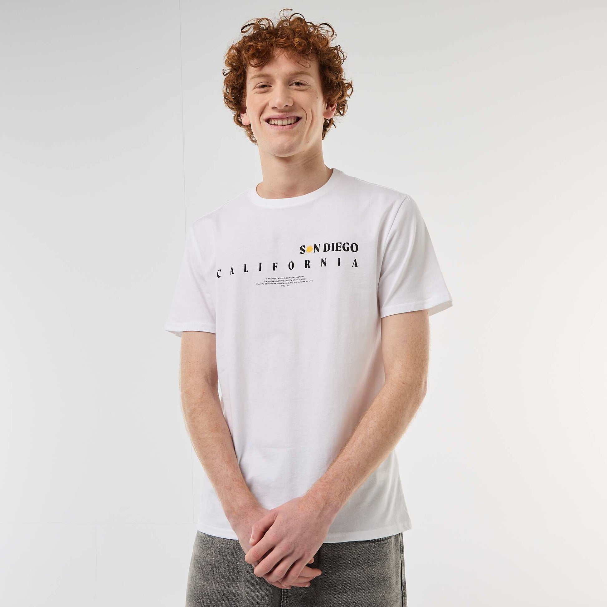 T-shirt col rond imprimé en coton BLANC