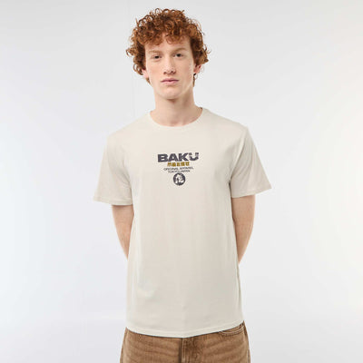 T-shirt col rond imprimé en coton BEIGE