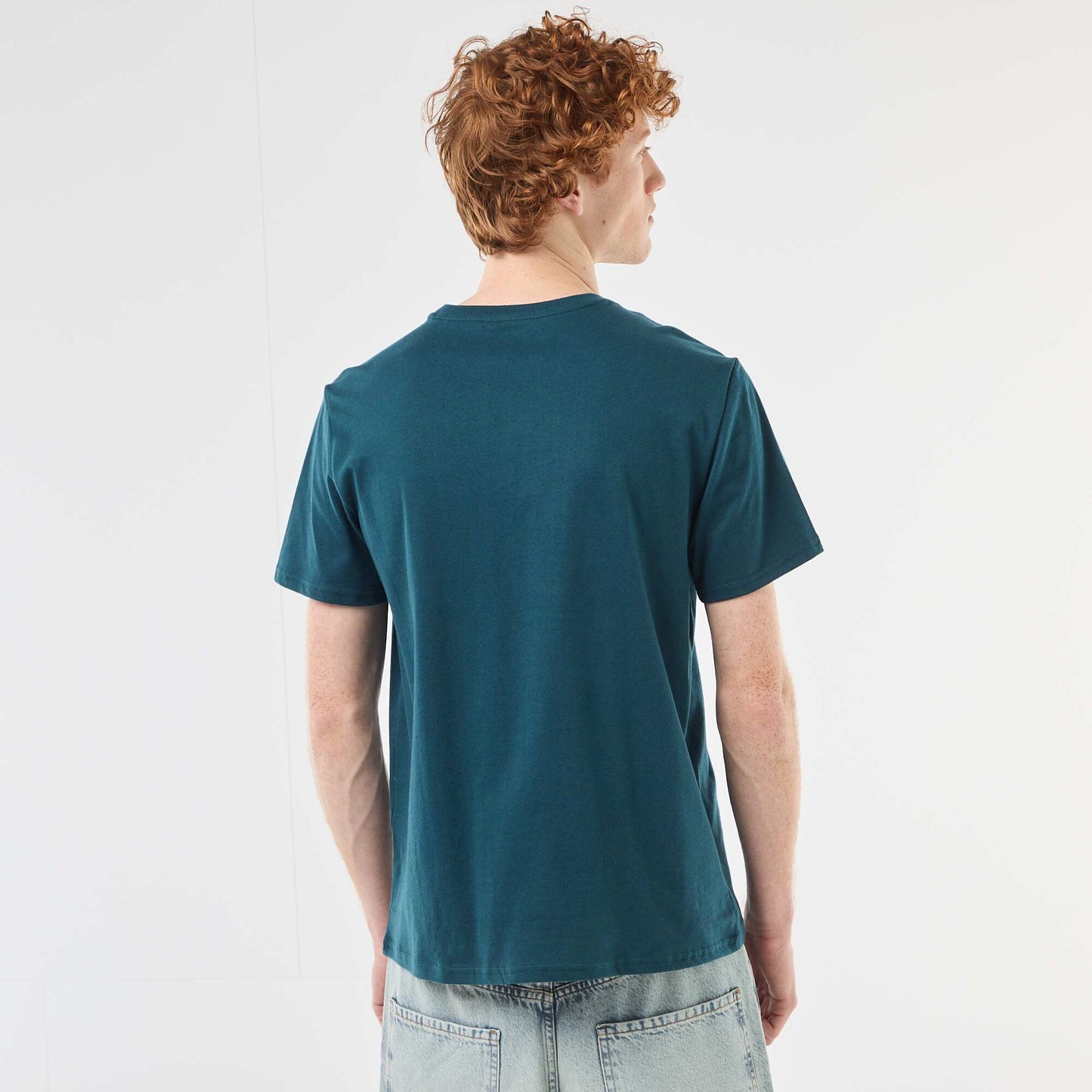 T-shirt col rond imprimé en coton BLEU