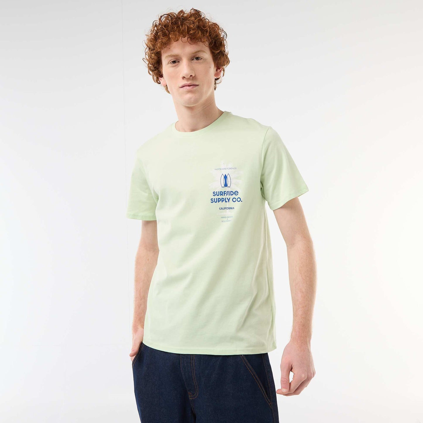 T-shirt col rond imprimé en coton VERT