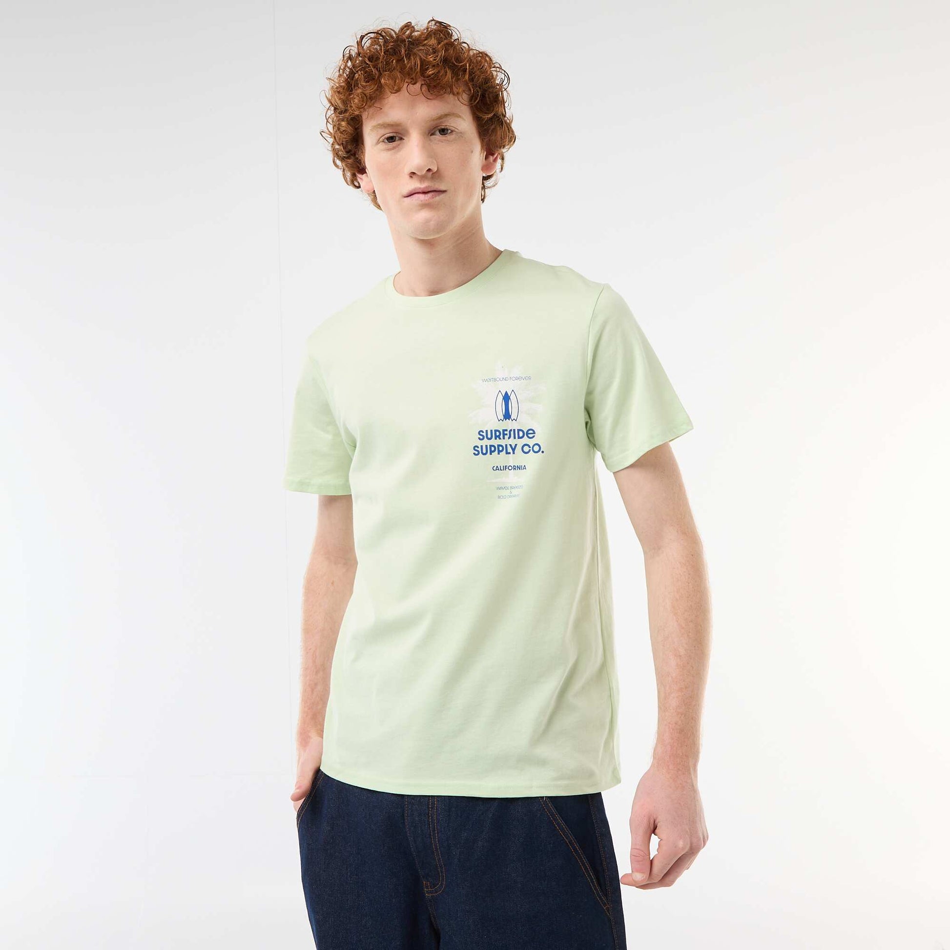 T-shirt col rond imprimé en coton VERT