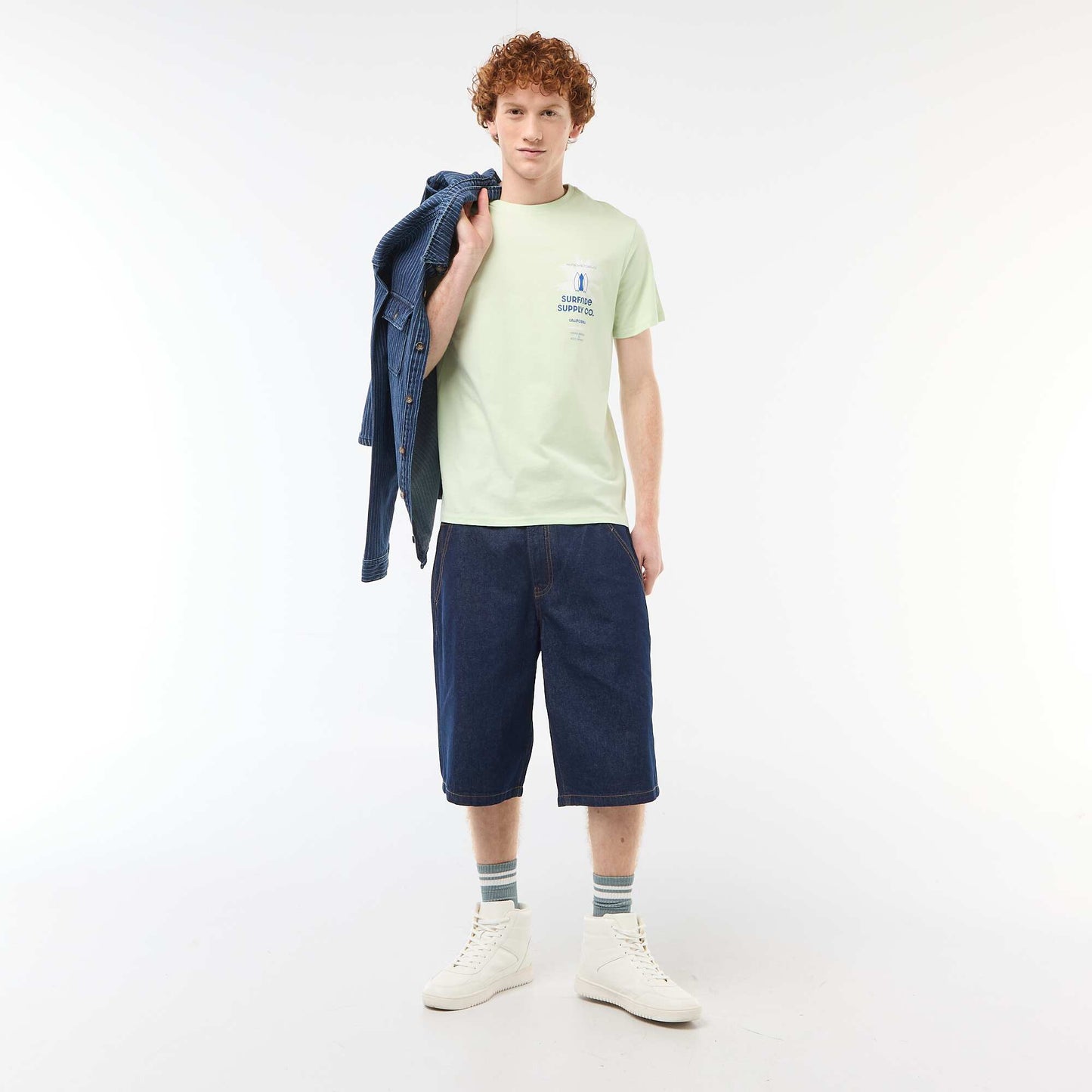 T-shirt col rond imprimé en coton VERT