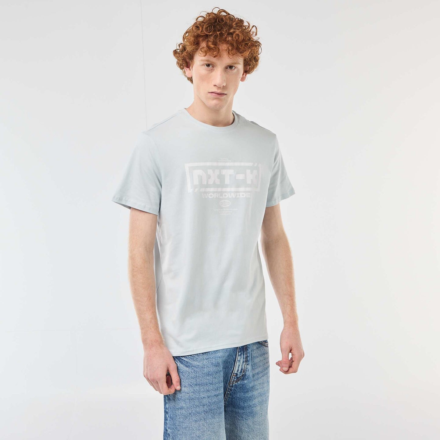 T-shirt col rond imprimé en coton GRIS