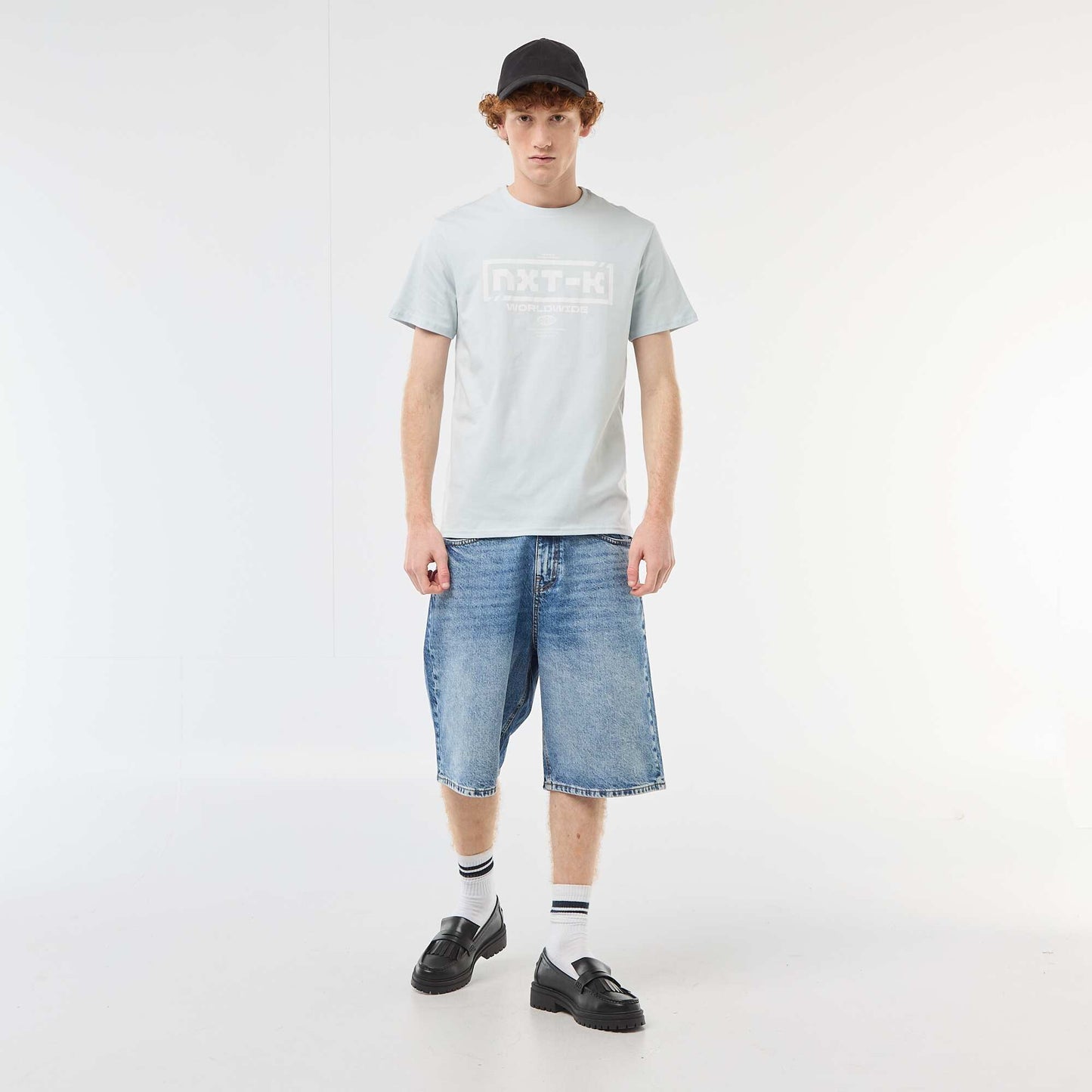 T-shirt col rond imprimé en coton GRIS