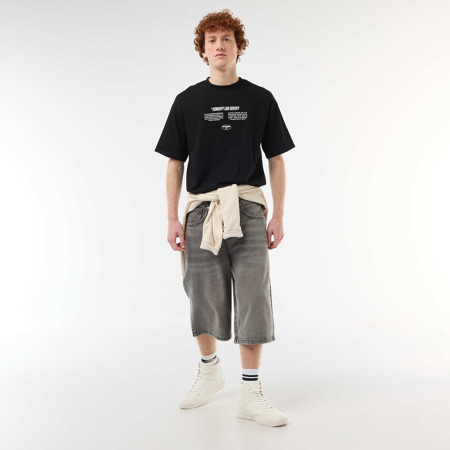 T-shirt imprimés devant et dos en coton uni NOIR