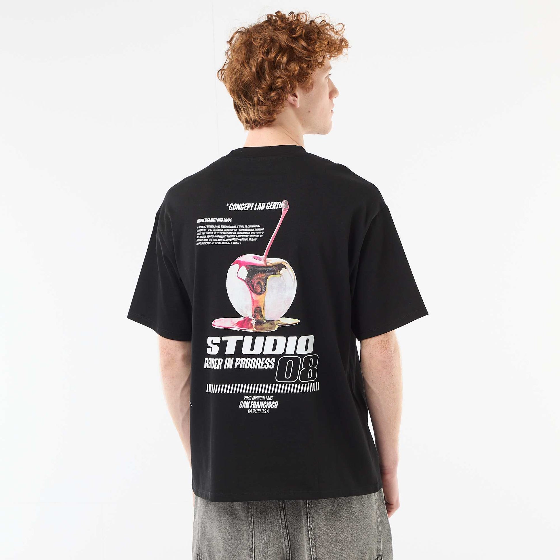 T-shirt imprimés devant et dos en coton uni NOIR