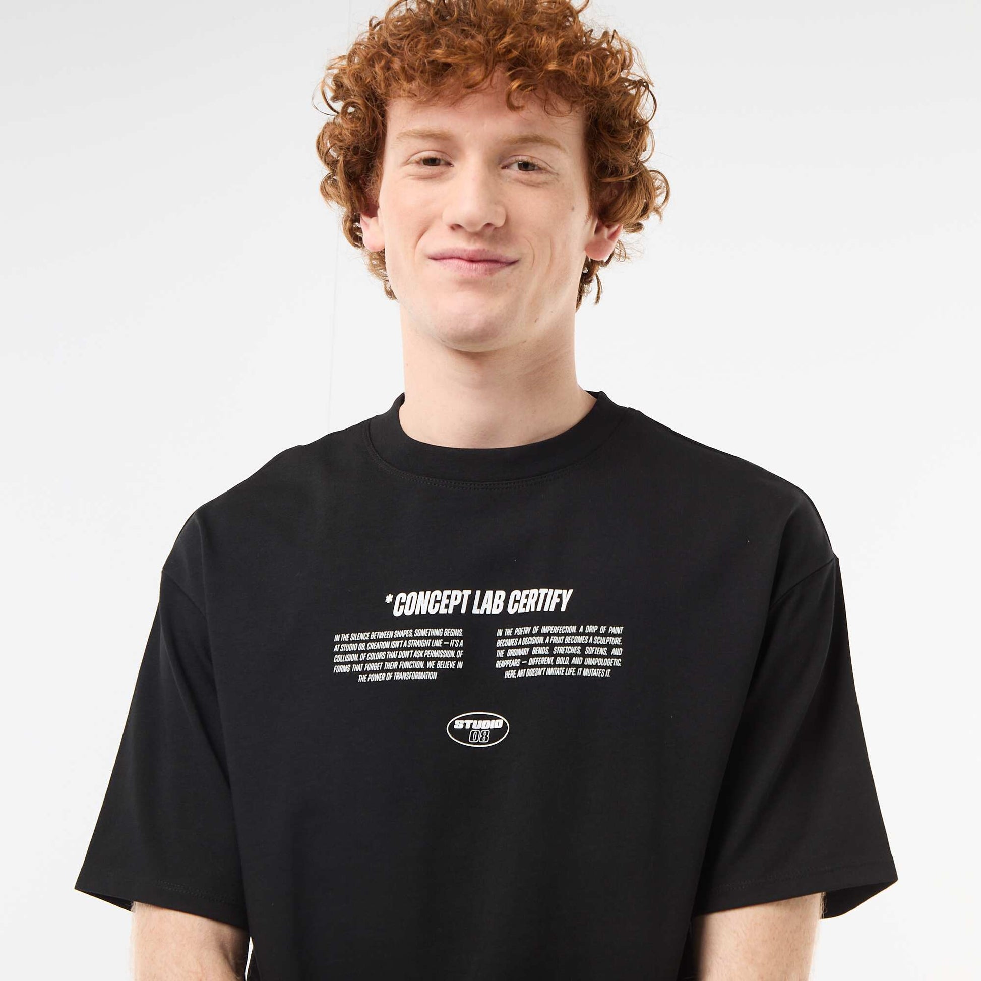 T-shirt imprimés devant et dos en coton uni NOIR