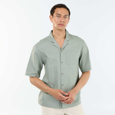 Chemise à manches courtes en lin mélangé avec poche poitrine VERT
