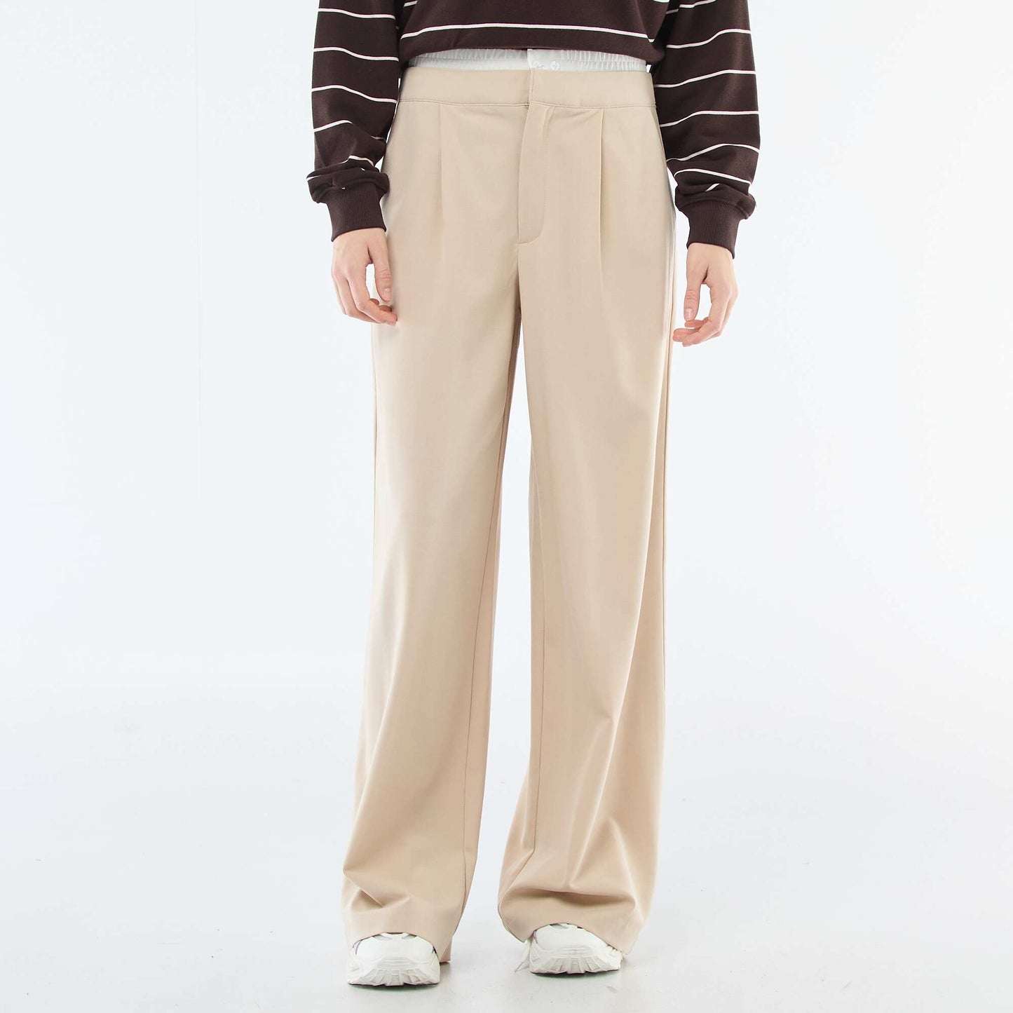 Pantalon large avec taille boxer BEIGE