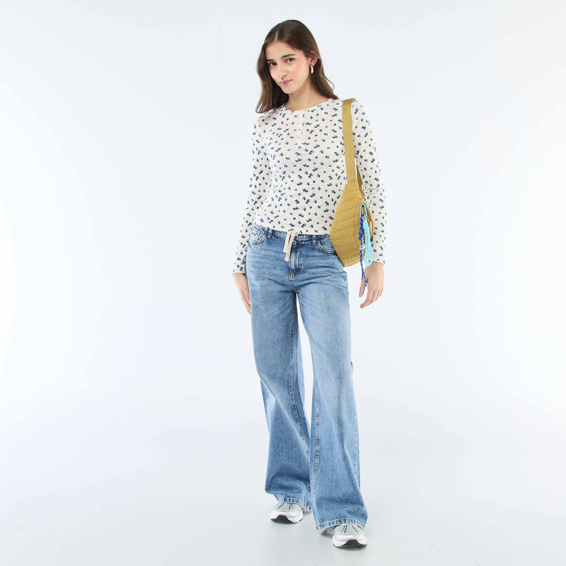 Tee-shirt maille pointelle fleuri BLANC