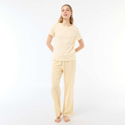 Ensemble pyjama long t-shirt + pantalon à carreaux -  2 pièces JAUNE
