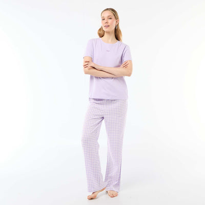 Ensemble pyjama long t-shirt + pantalon à carreaux -  2 pièces VIOLET
