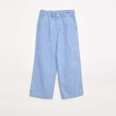 Jean wide leg à motif brodé BLEU