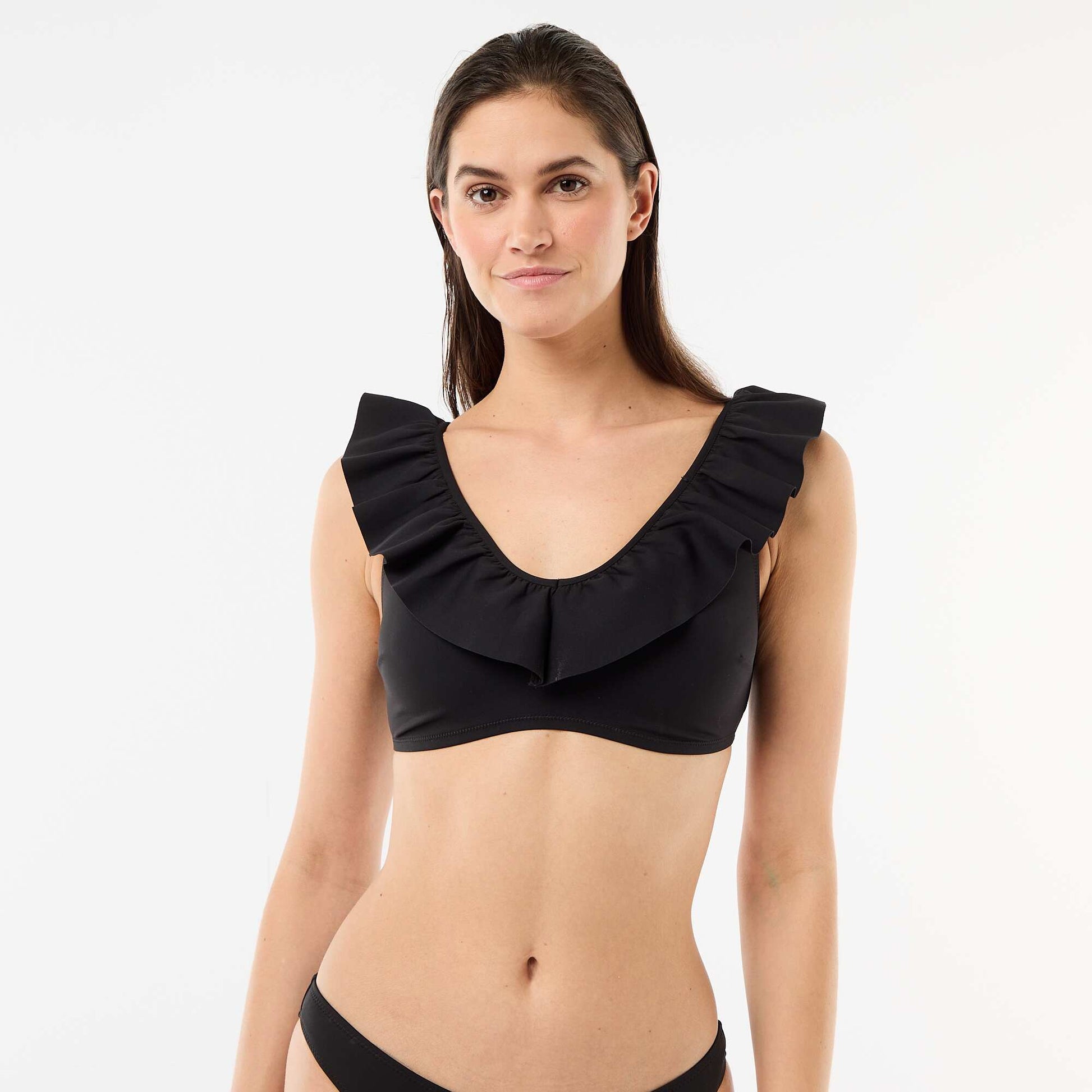 Soutien-gorge de bain volanté en microfibre souple NOIR