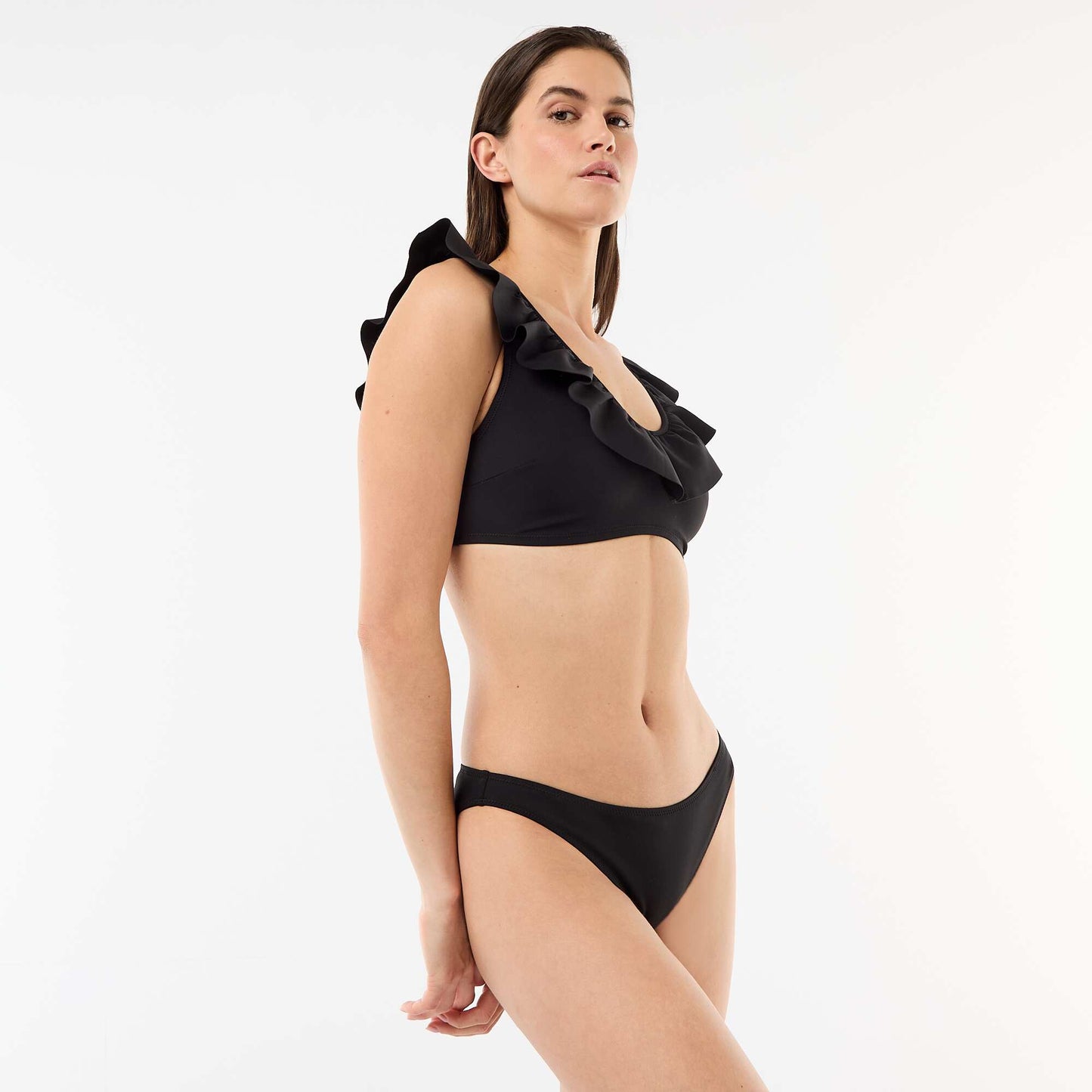 Soutien-gorge de bain volanté en microfibre souple NOIR