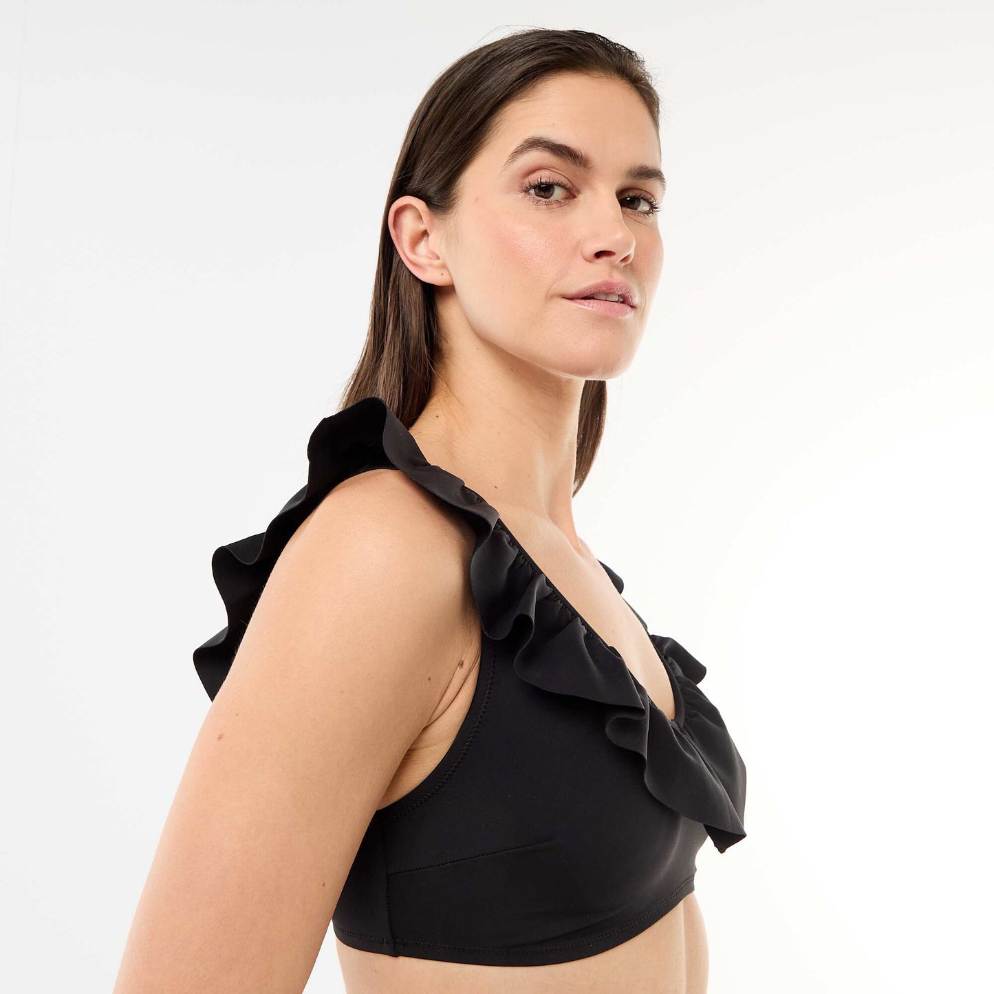 Soutien-gorge de bain volanté en microfibre souple NOIR