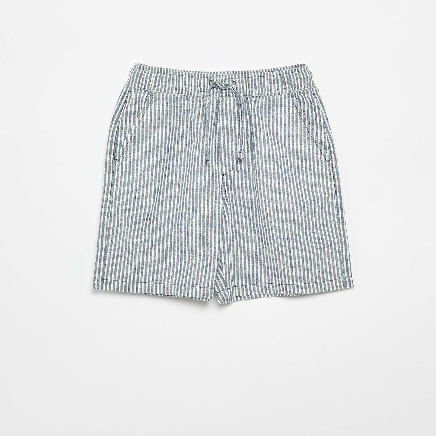 Short rayé léger en lin mélangé BLEU
