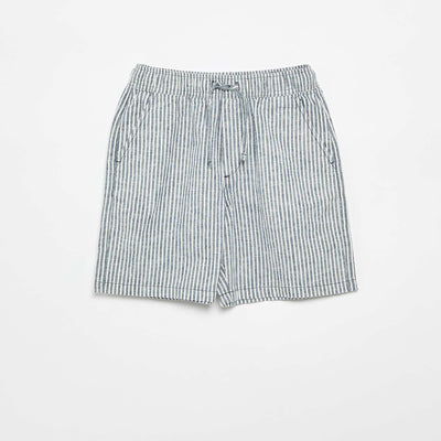 Short rayé léger en lin mélangé BLEU